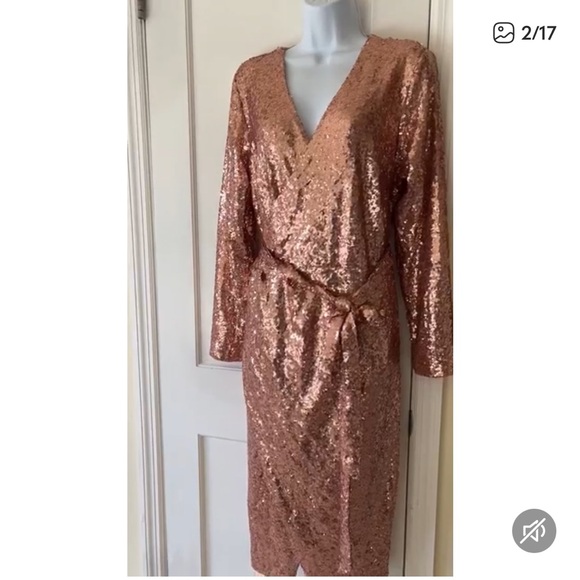 Eloquii Pink Sequin Rose Gold Wrap Dress—Sz 16 - Picture 4 of 6